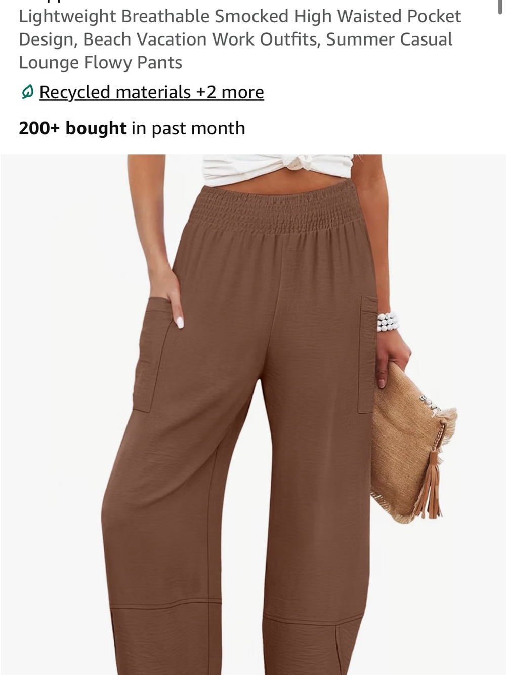 NEW WITH TAGS! Smocked High-Waist Wide Leg Pants — Brown